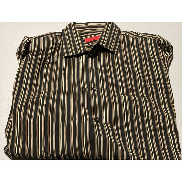 Alfani Mens Button-Up Shirt Black Striped Long Sleeve Point Collar Pocket L 16 - Picture 2 of 8